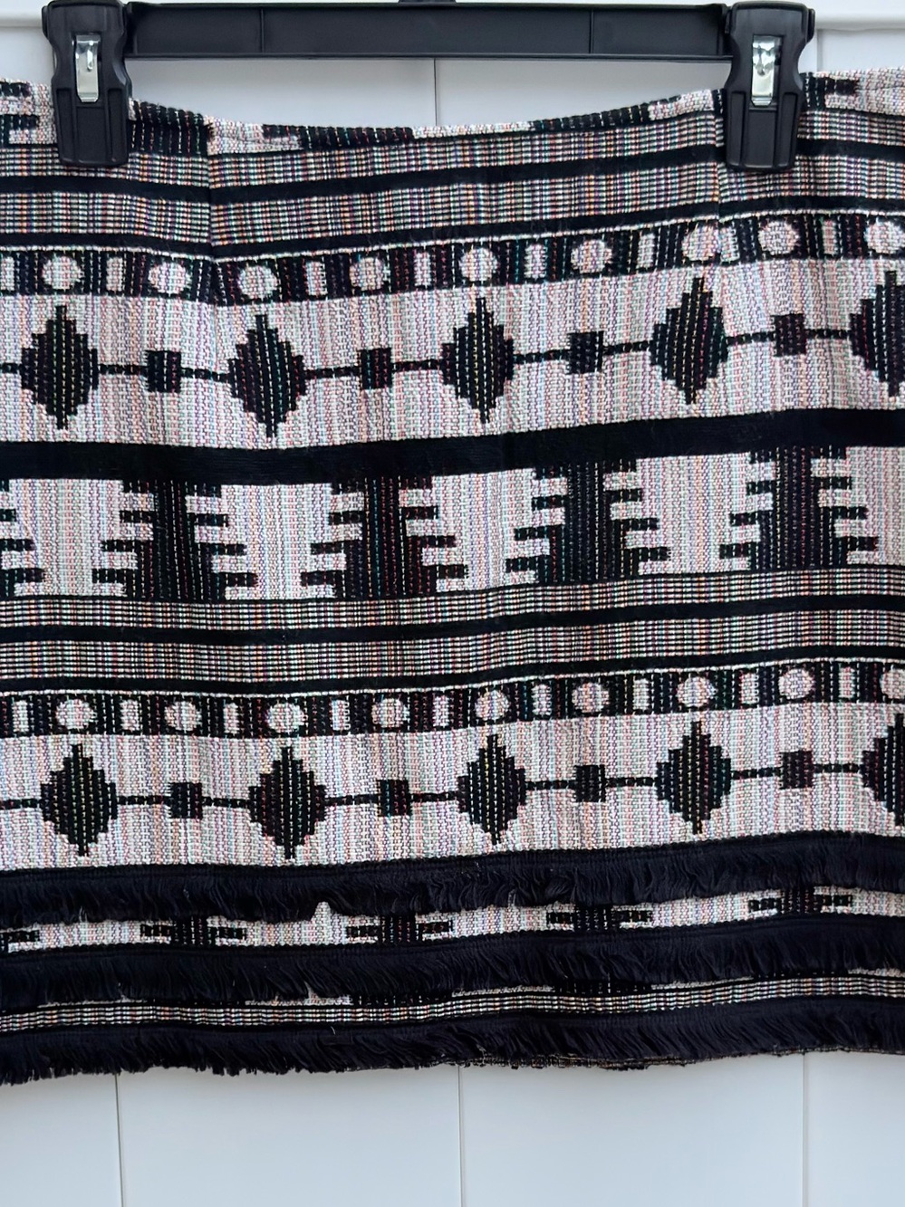 Topshop Black Multicolor Textured With Fringe Skirt size 8